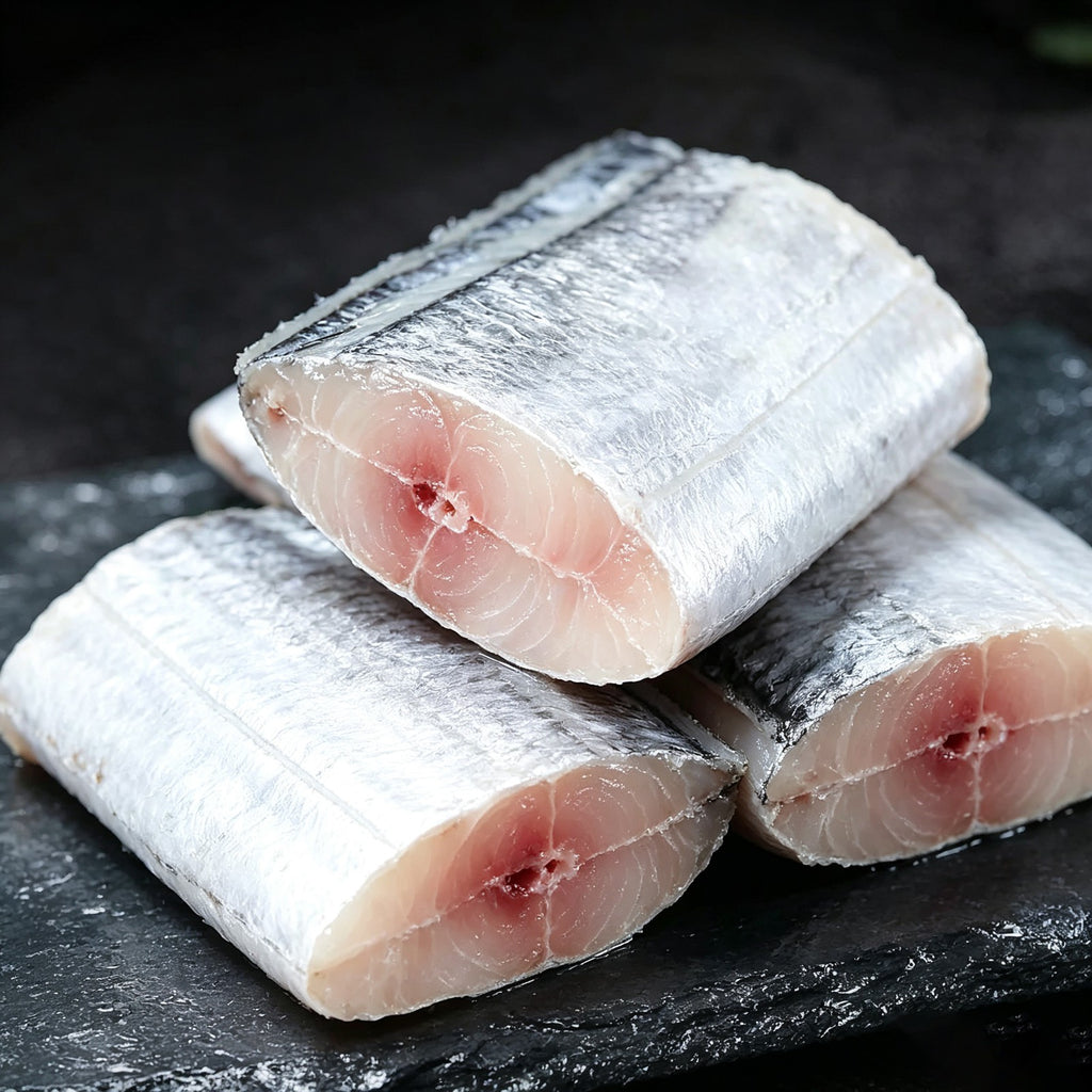 Thick beltfish middle-cut sections, head and tail removed