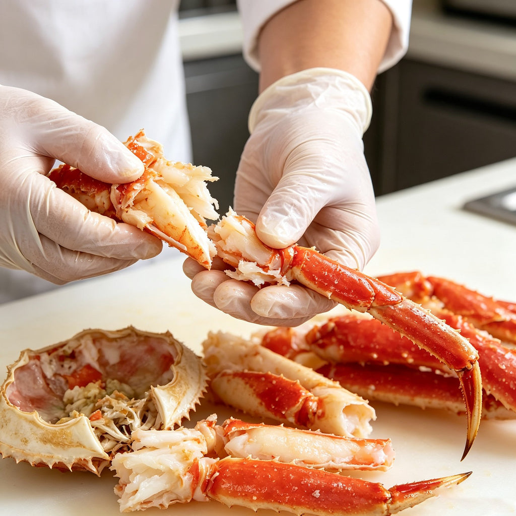 Frozen crab leg meat, hand-picked and shell-free