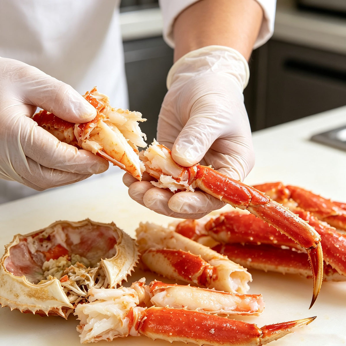 Frozen crab leg meat, hand-picked and shell-free