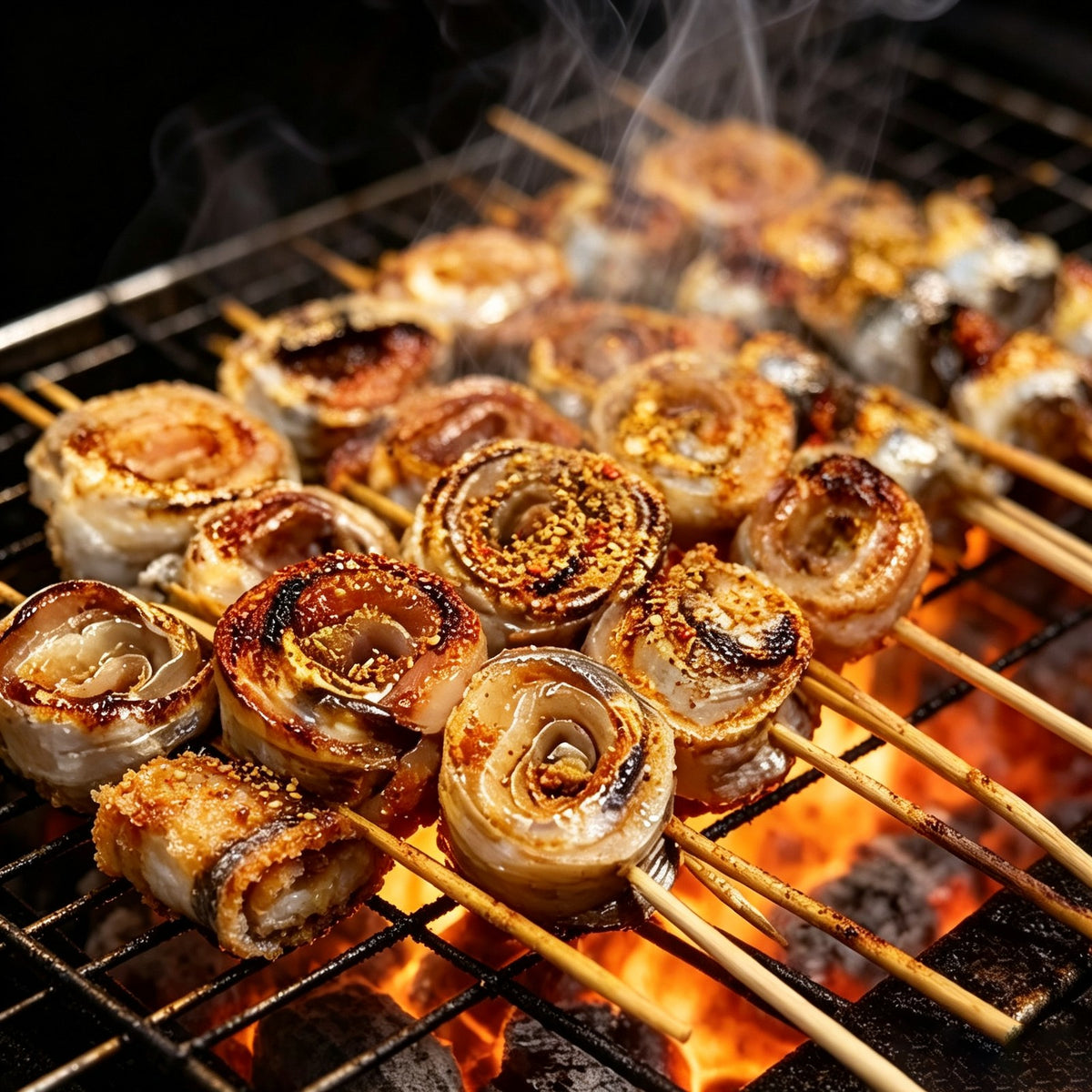 Pre-rolled eel portions, spiral cut and uniform in size