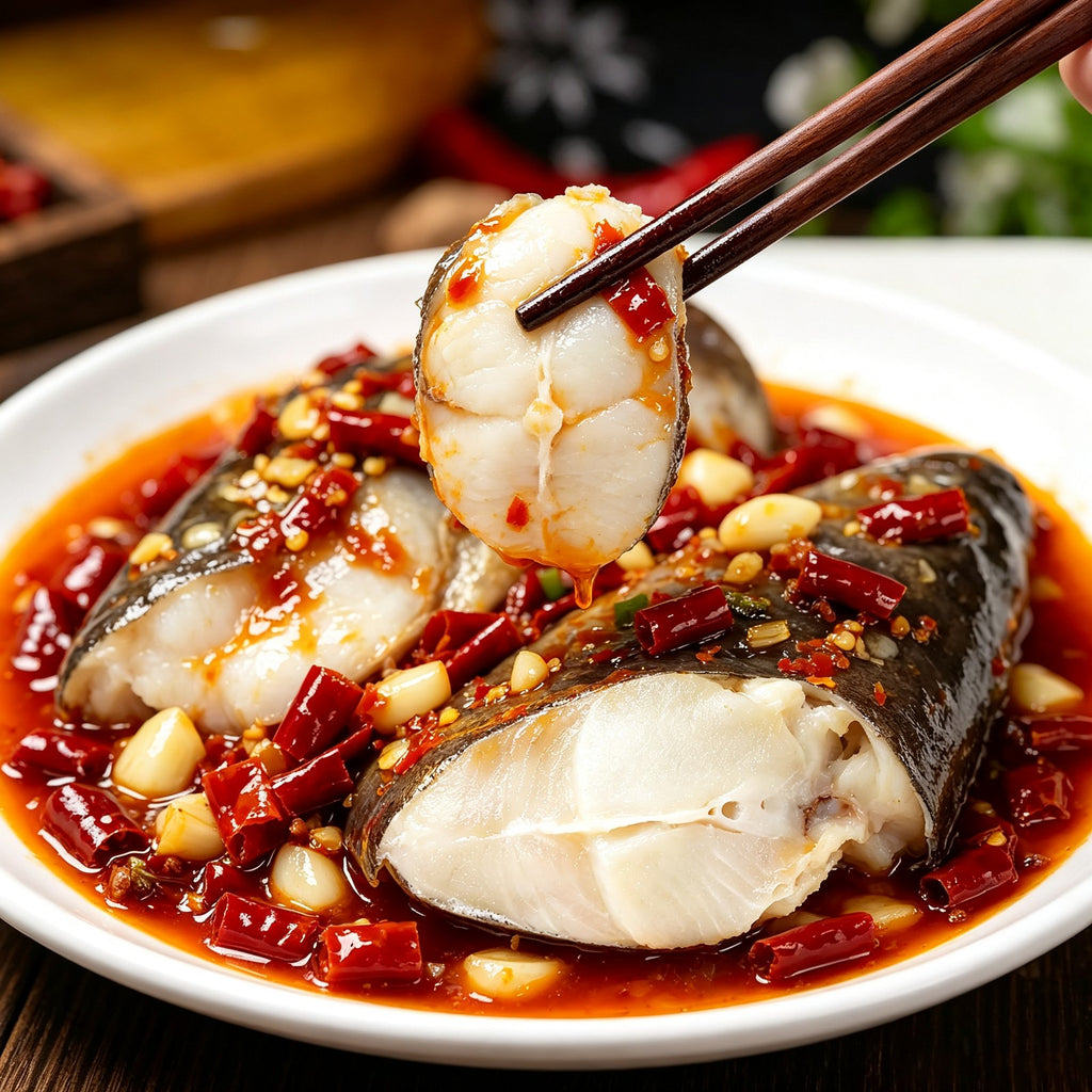 Flash-chilled halibut head with thick white flesh