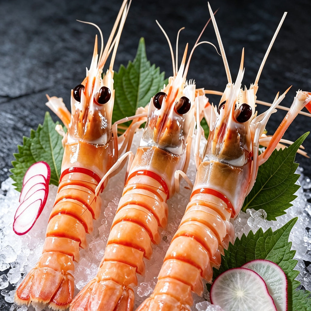 Frozen scampi with bright orange-red segmented shells